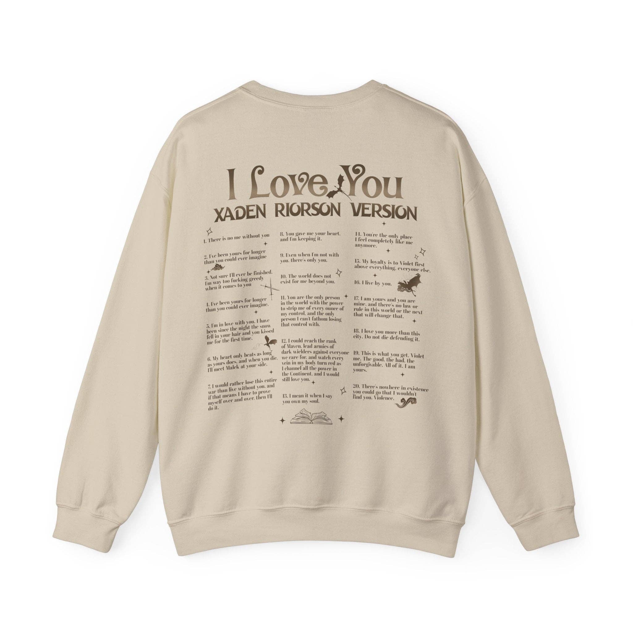 MagicMerchEmporium – Camisola gráfica - Mulher por atacado – "Camisola "I Love You - Versão Xaden Riorson" - Fourth Wing"12