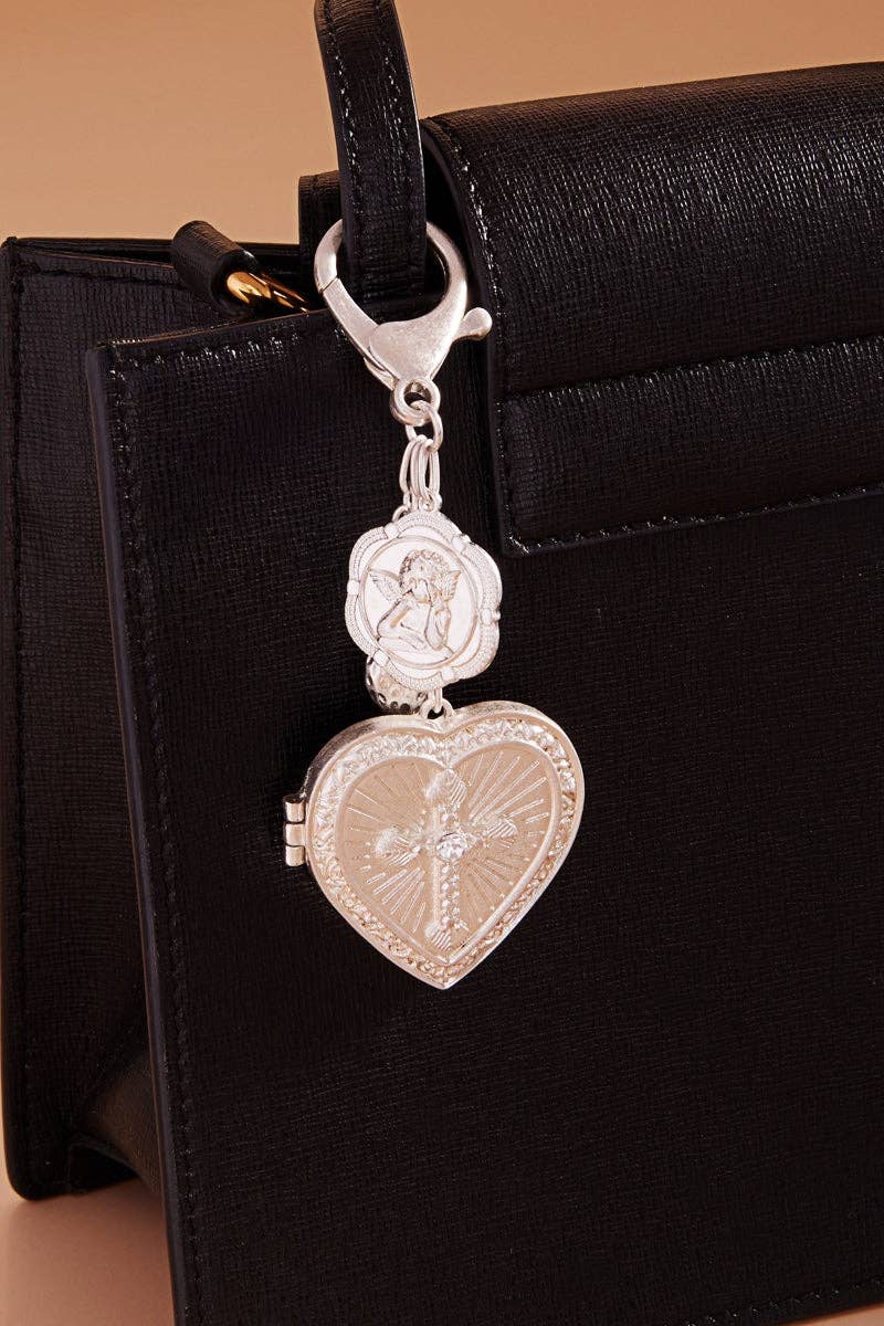 Designature New York – wholesale Keychain – Women's – HEART CROSS W ANGEL WING LOCKET BAG CHARM KEYCHAIN1