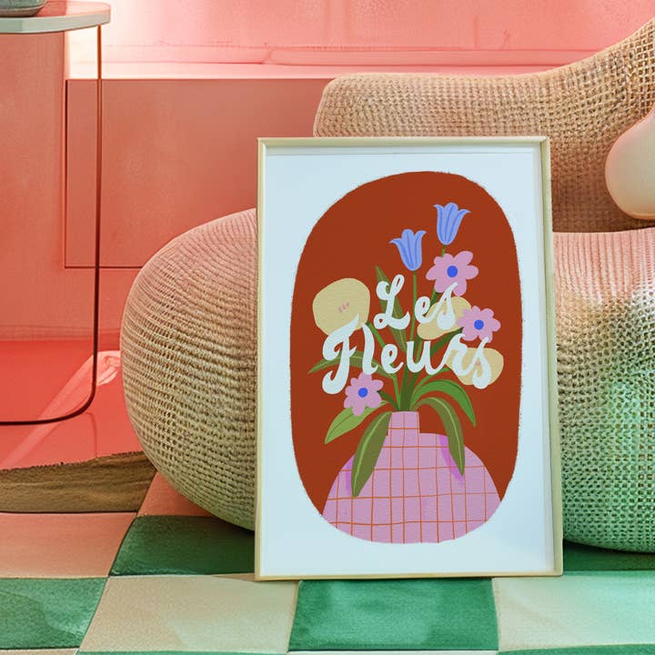Les Fleurs Vas med blommor, konsttryck för wholesale av Jessica Smith Illustration