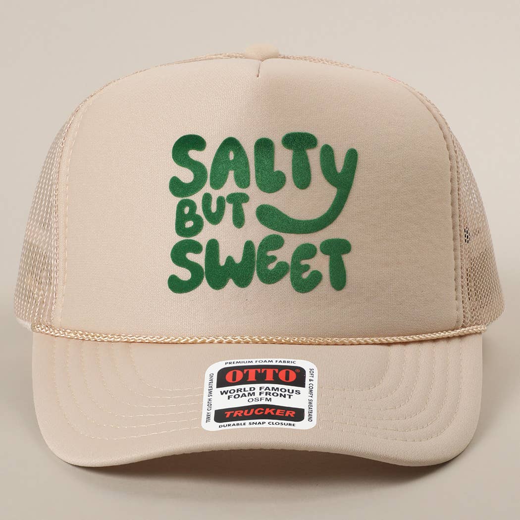 Fashion City - Wholesale Trucker Hat - Unisex - Salty But Sweet Text Logo Printed Mesh Back Trucker Hat36