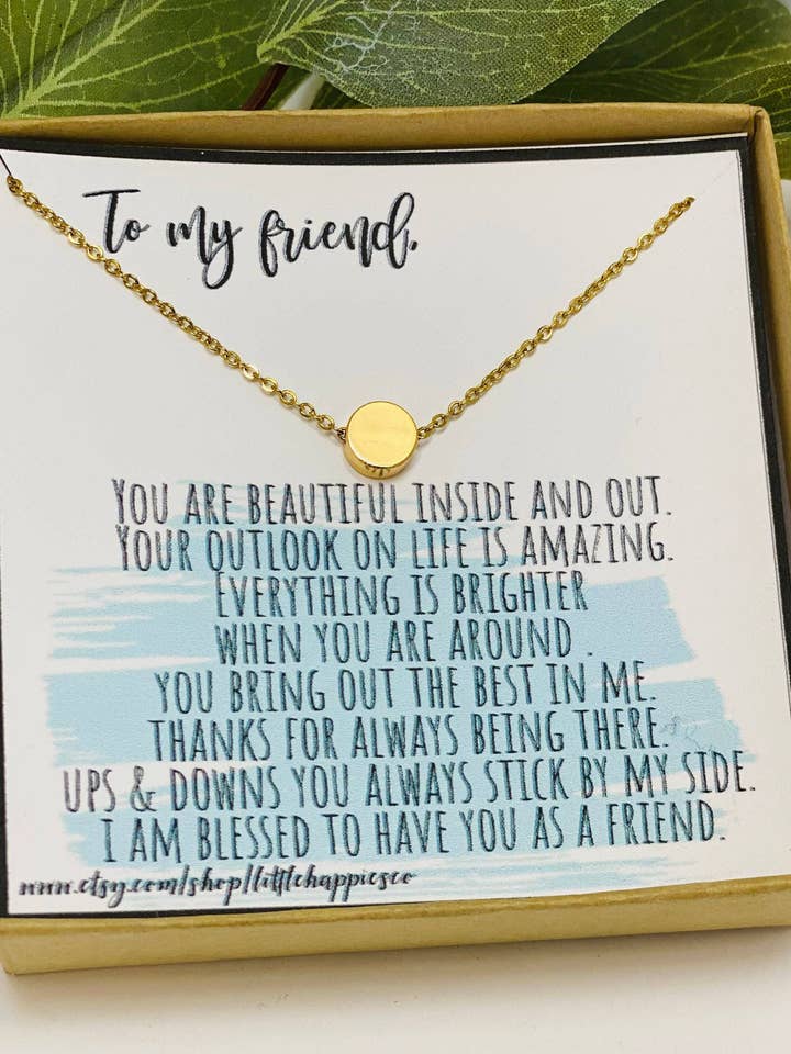 BFF Gifts, Quotes, Small Gifts for Women, Friend Birthday, Disc Necklace, Dainty Necklace, Layering Necklace, BFF Necklace, Best Friend Gift for wholesale by Little Happies Co