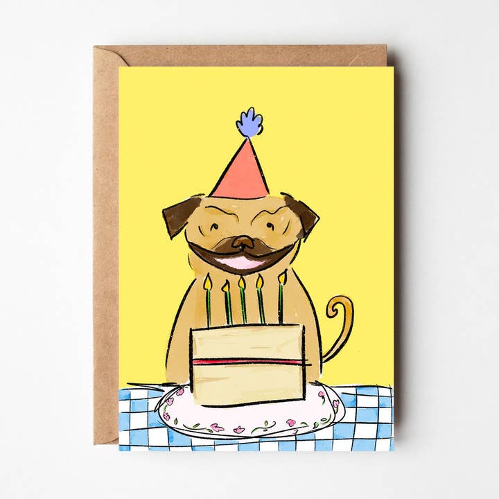 Pug Birthday - Dog Happy Birthday Card for wholesale by Bellynam Studio
