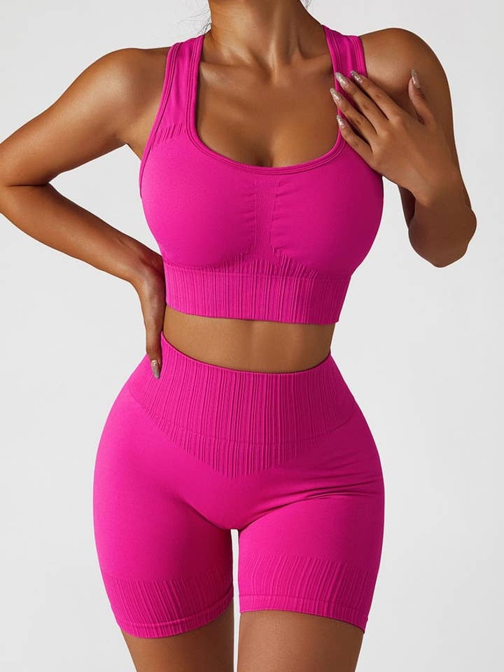 Active by Anna-Kaci – wholesale Activewear set – Women′s – Racerback Sports Bra & Sculpting High Waist Shorts Set16