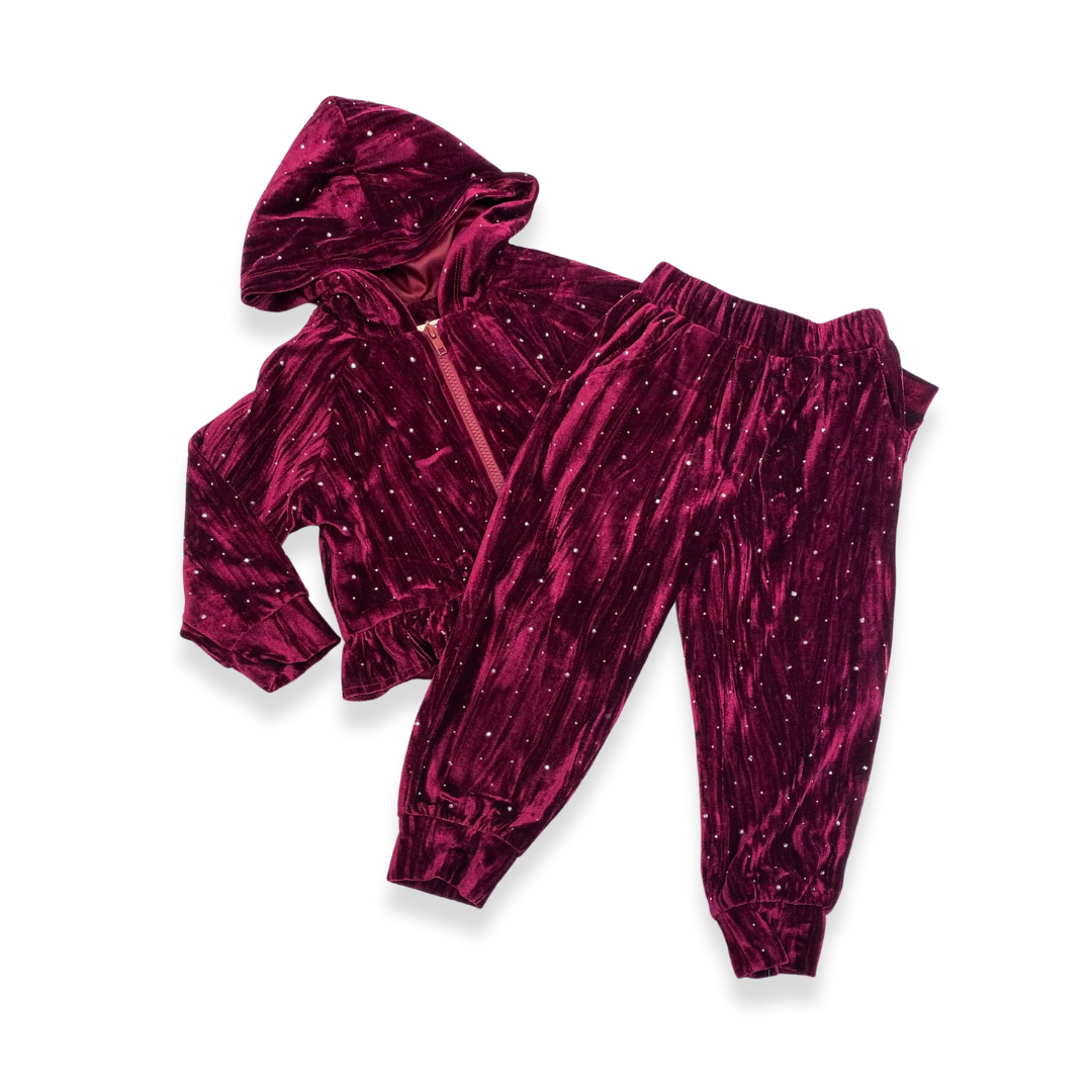 BURGUNDY 17133-B Sparkle Velvet Joggers for wholesale on Faire4