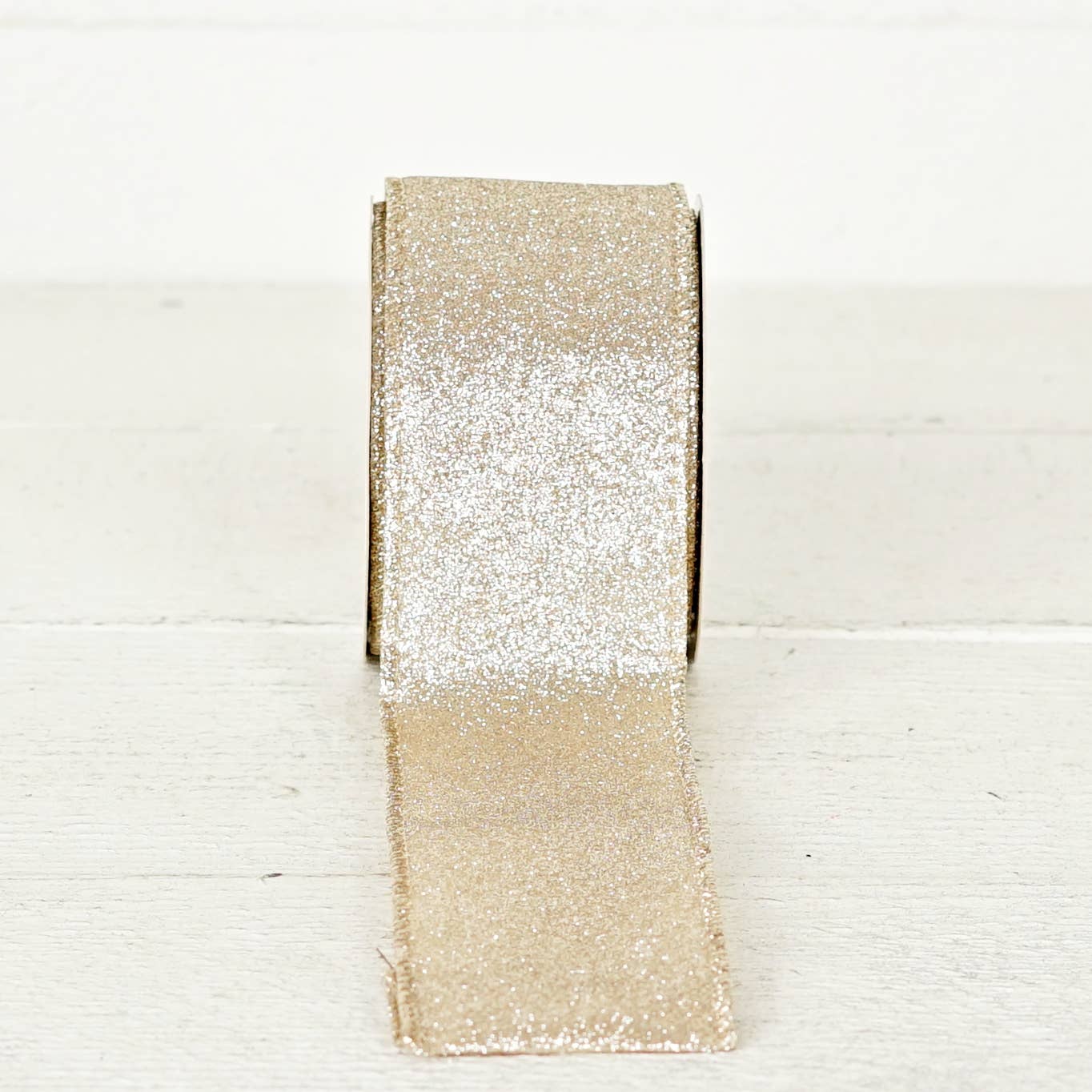 Impressive Enterprises, Inc. - Wholesale Ribbon - Gift Wrapping - 57R0910 - 2.5inWx10Yard Wired Ribbon-Champagne Glitter w. Go4