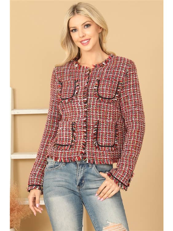 Red Multi Pocket Ptch Knitted Jacket for wholesale on Faire