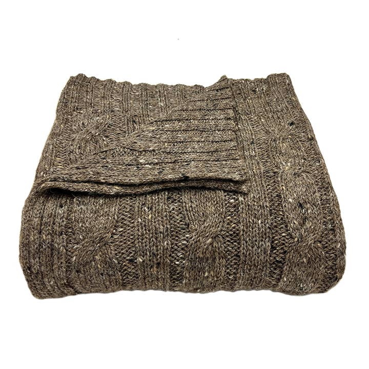 SLATE + SALT - Wholesale Throw Blanket - Mocha Cable Knit Alpaca Throw Blanket