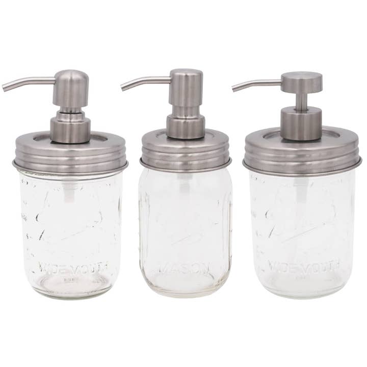 Satin / Brushed Finish Soap Pump Dispensers for Mason Jars for wholesale by Mason Jar Lifestyle