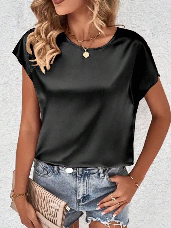 Sheer Trend – wholesale Blouse – Women’s – Batwing Sleeves Loose Solid Color Round-Neck T-Shirts Tops11
