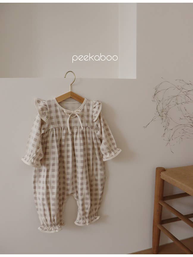 peekaboo - Wholesale Bodysuit (Non-Footed) - Baby - Baby Girl Plaid Check Ruffle Bow Bodysuit Romper FallWinter