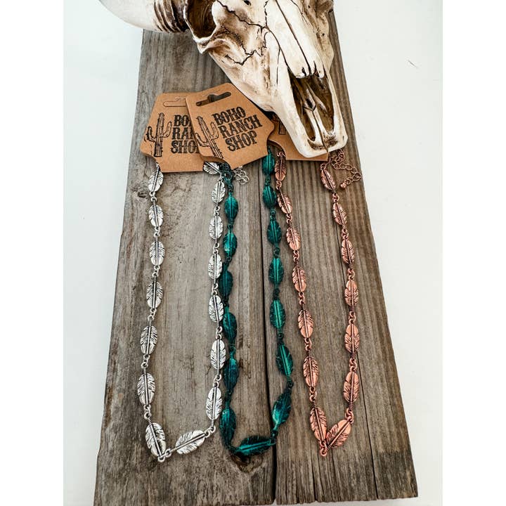 Boho Ranch Shop - Wholesale Choker/Collar - Western Feather Choker - Copper, silver and patina turquoise