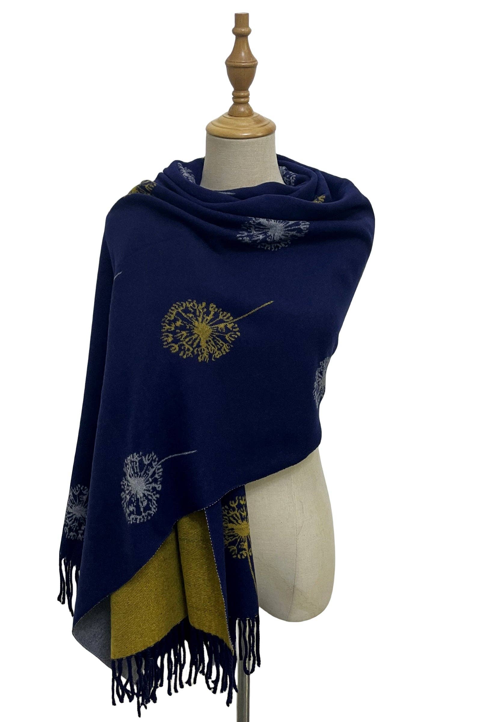 Fashion Scarf World – wholesale Scarf – Women's – Dandelion Print With Reversible Stripe Tassel Scarf20