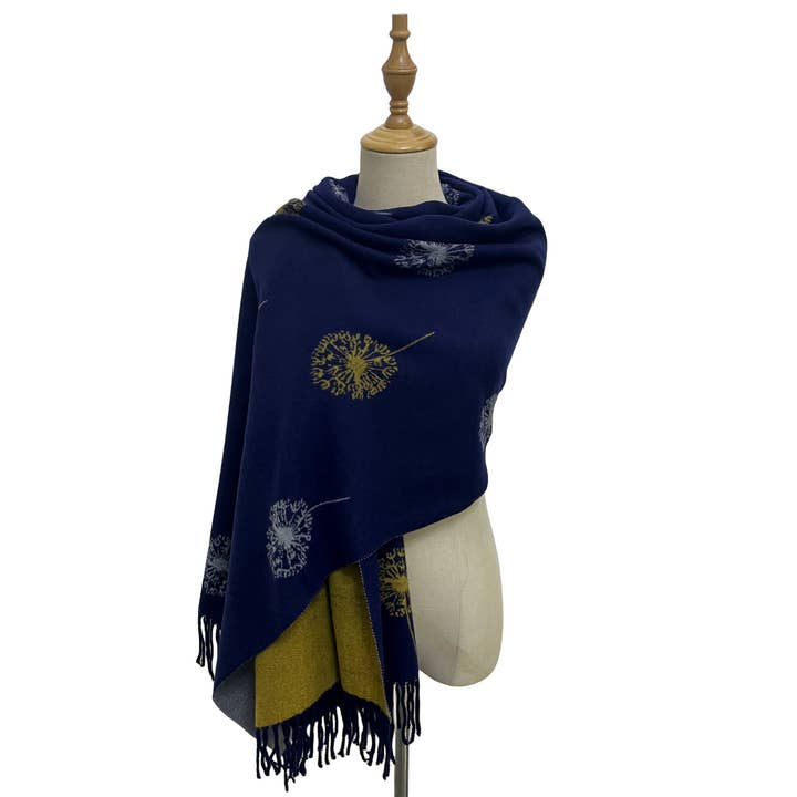 Fashion Scarf World – wholesale Scarf – Women's – Dandelion Print With Reversible Stripe Tassel Scarf20