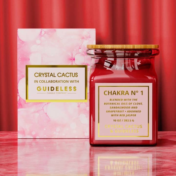 Chakra Nº 1 Crystal Candle for wholesale by Crystal Cactus