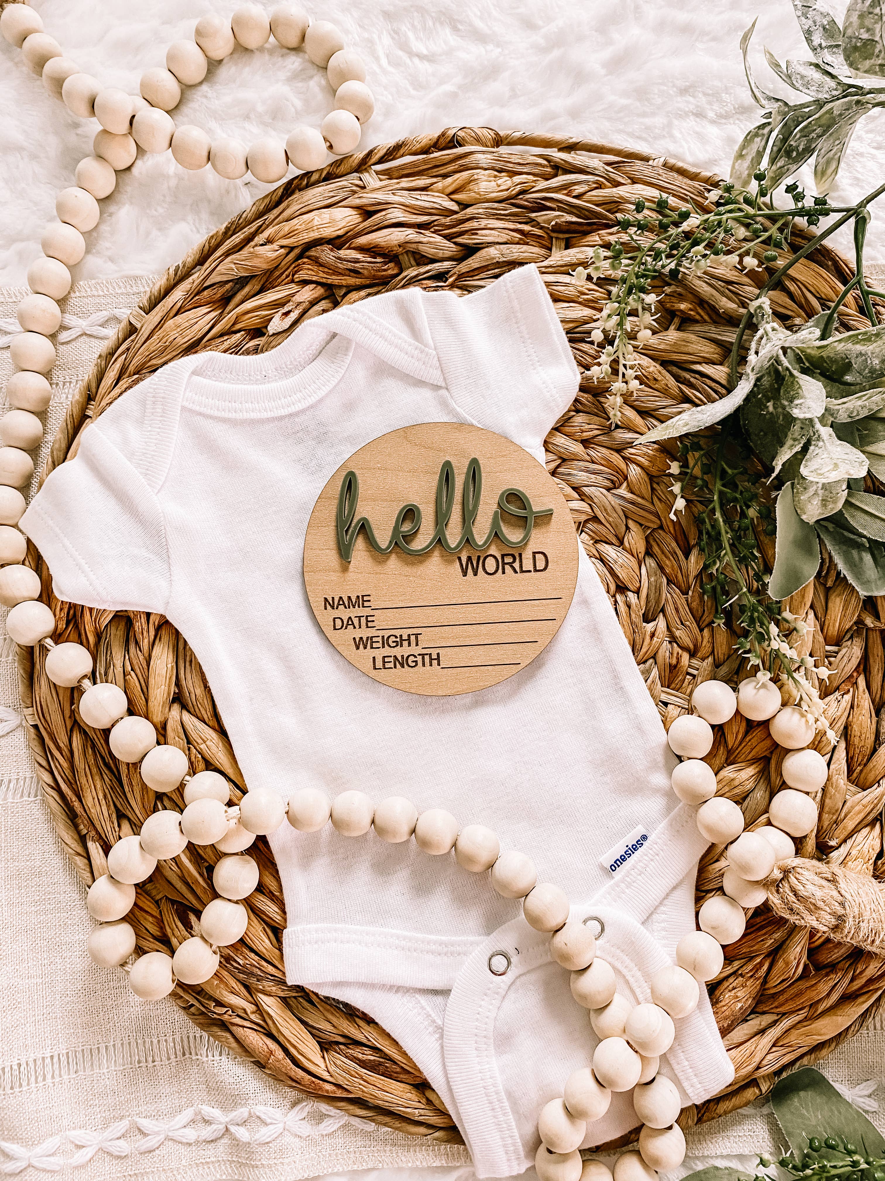 Claire and Bella - Wholesale Milestone Art/Keepsake - Kids & Baby - Hello World Birth Stat Announcement Wood Disc - Layered 3D33