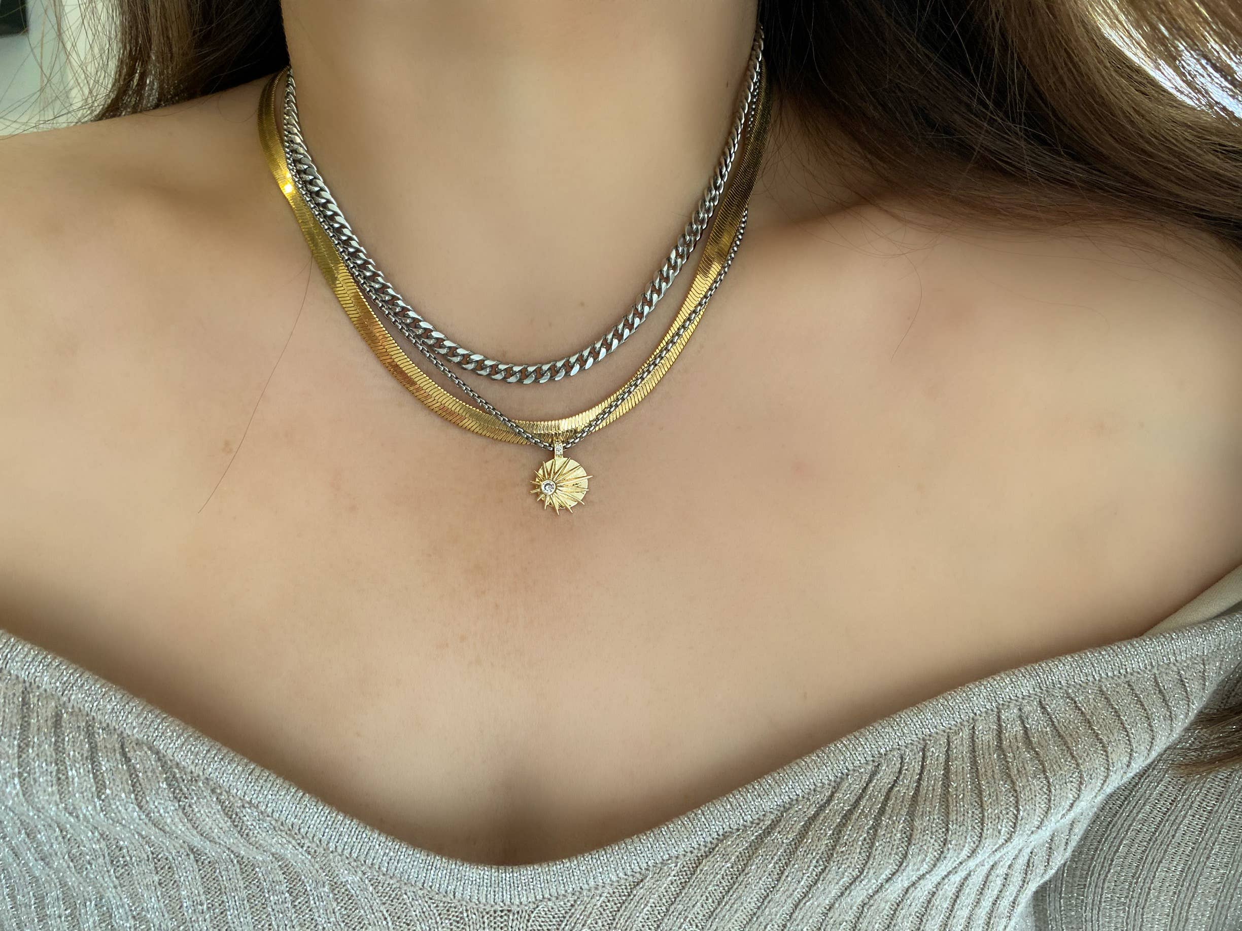 Amady Jewelry – Großhandel Kette mit Anhänger/Charm – Sonnenaufgang Zirkonia vergoldete Halskette Silber Ombre19