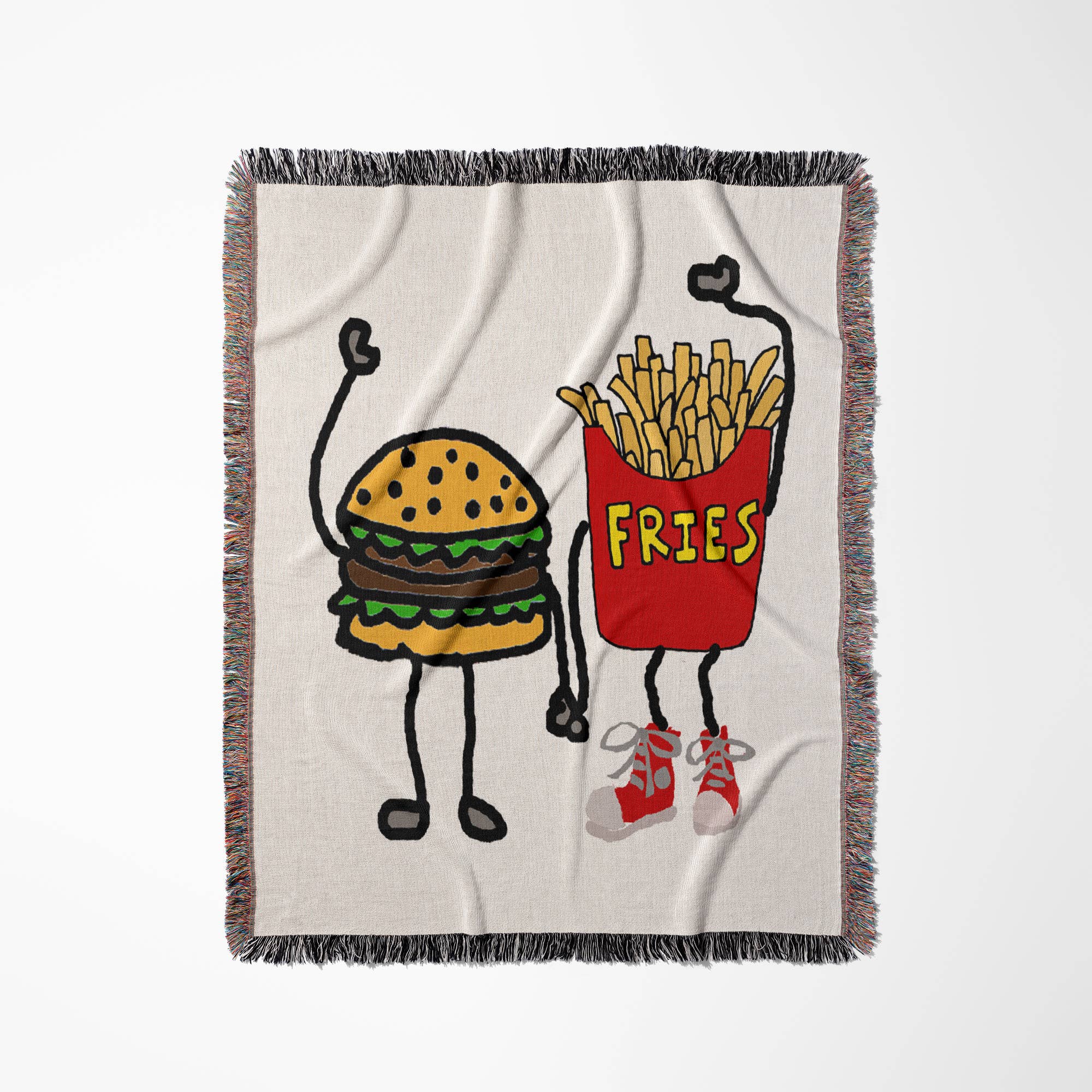 3dRose - Wholesale Throw Blanket - 3dRose, Funny Cute Hamburger and French Fries Cartoon Characters, Blanket0