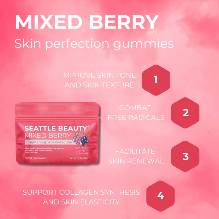 Seattle Gummy Company - Wholesale Oral Supplement/Vitamin - Beauty Gummy Spotless Skin Perfection |12-Pack, Mixed Berry