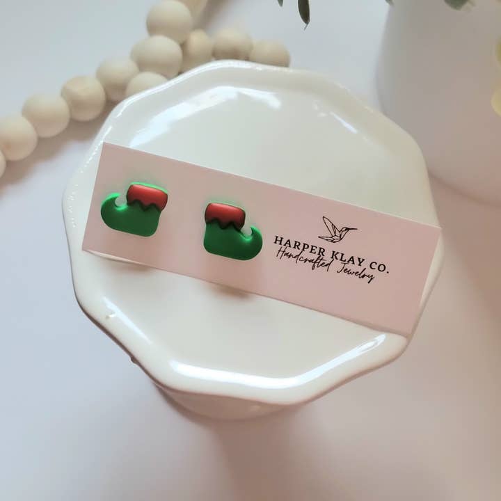 Harper Klay Co - Wholesale Stud/Post Earrings - The Elf Studs- Christmas Polymer Clay Earrings
