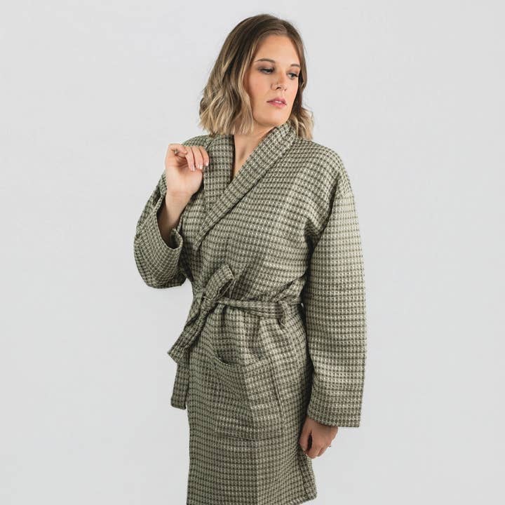 Peignoir en peshtemal à tissage gaufré | Vert_NouvelleSaison pour la vente par House Of Motifs