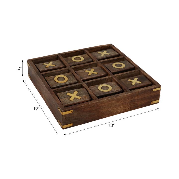 Sagebrook Home - Wholesale Board Game - Board Game - Brown Wood/Metal Revolving Tic Tac Toe, 10 in.3