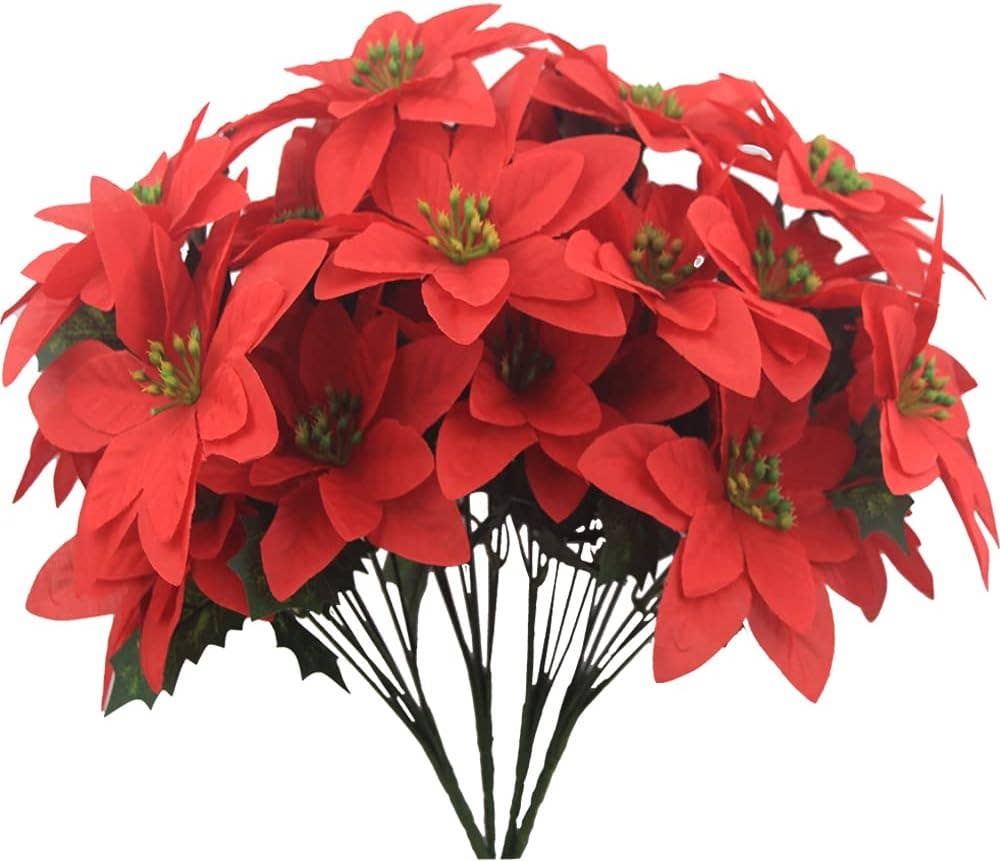 LA RUTA DE LAS IMPORTACIONES SL - Wholesale Christmas Decoration - Artificial Flowers Christmas Poinsettia Flowers Red 7 Heads0