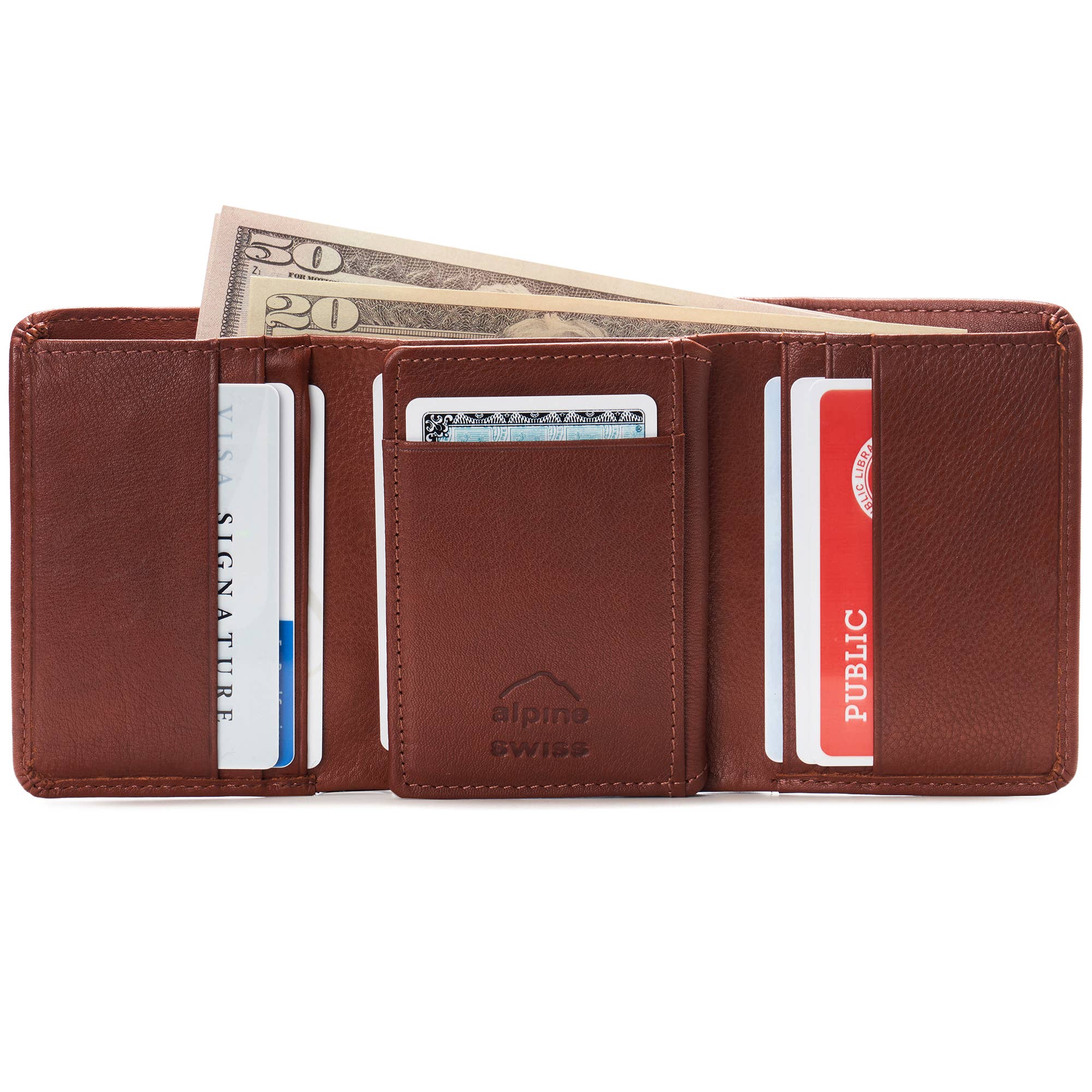 Alpine Swiss - Wholesale Wallet - Men's - Alpine Swiss RFID Mens Wallet Deluxe Capacity Trifold With Divided Bill Section - 978-PARENT21