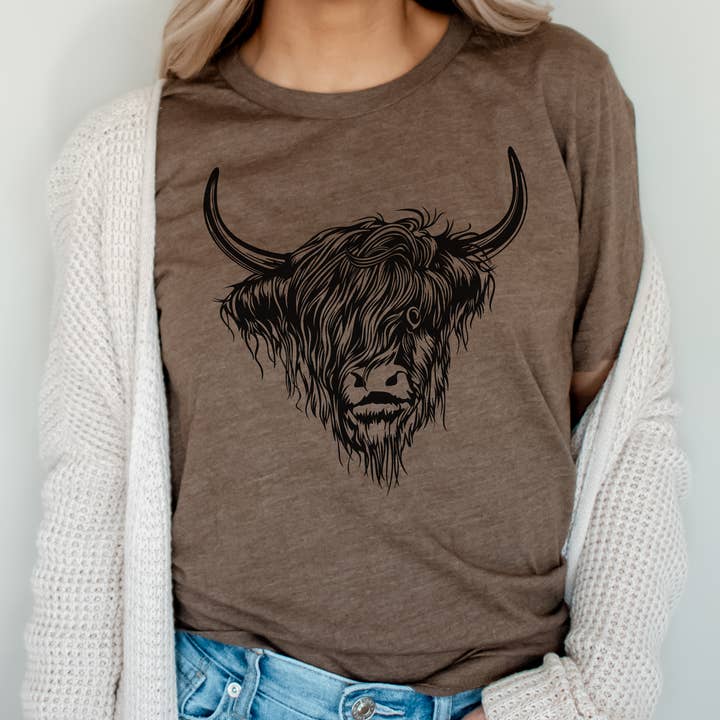 Kissed Apparel - Vente T-shirt sérigraphié – femme - Highland Cow, rustique, chic, ferme robuste, t-shirt Country Western6