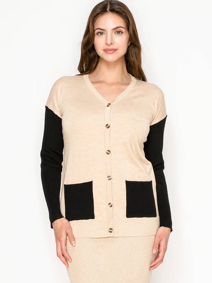 Cardigã de Malha de Aveia com Mangas Pretas por atacado de Yal New York
