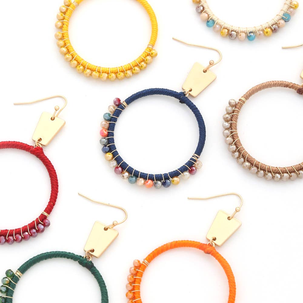 anbfashion – Engroshandel Hængeøreringe og creoløreringe – TRÅD GLASPERLE METAL CIRKEL ØRERING CE-33751