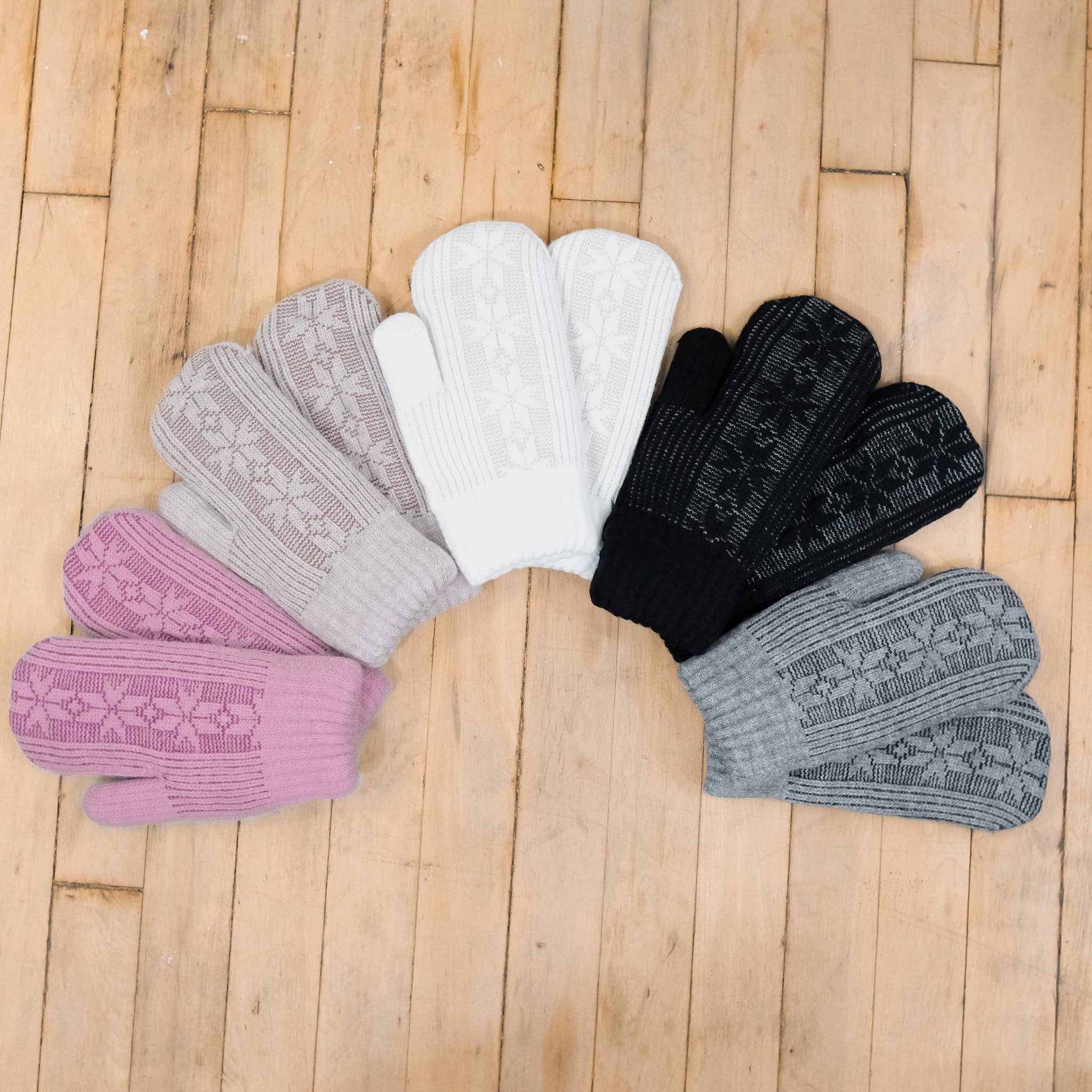 Karma Nepal Crafts - Wholesale Gloves - Unisex - Knitted Snowflake Unisex Winter Fleece Lined Mitten