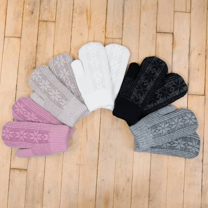 Karma Nepal Crafts - Venta al por mayor Guantes - Unisex - Manopla unisex tejida con forro polar de invierno con forma de copo de nieve