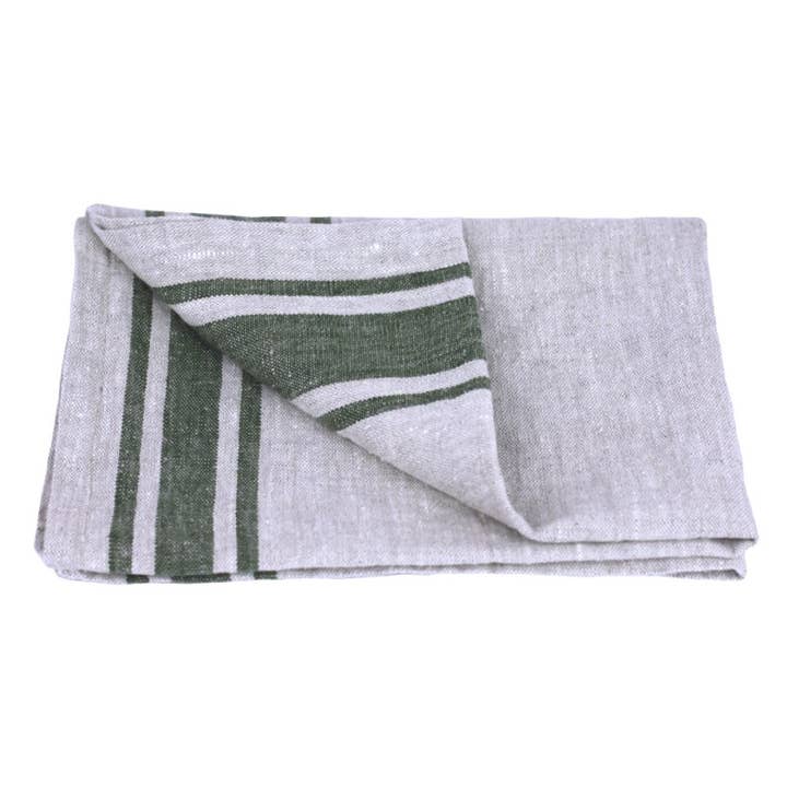 Linen Hand Towel – Stonewashed – Grey with Forest Green for wholesale by LinenCasa