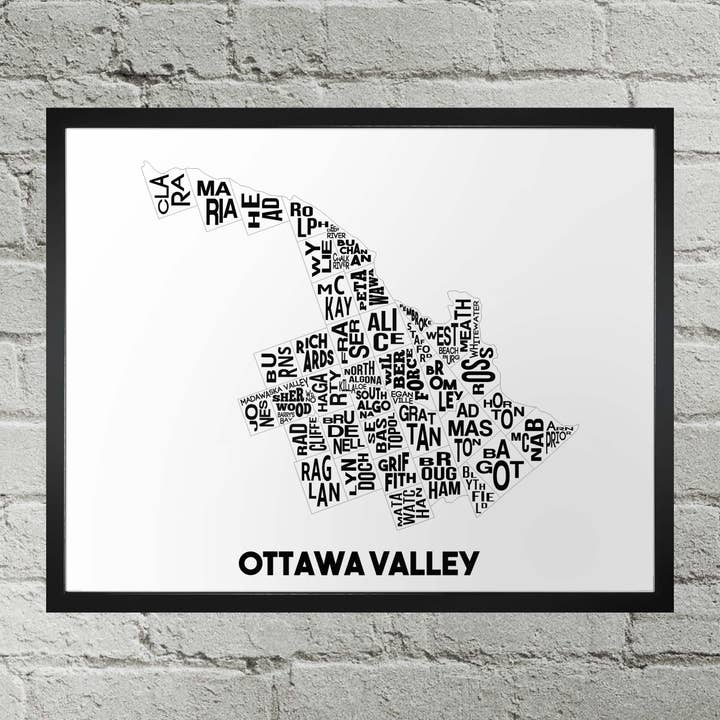 Ottawa Valley ON Neighbourhood Typography City Map Print for wholesale by Damon D Chan