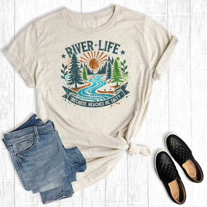 Retro Summer Forest River Live Graphic Tee for wholesale by The Way Down South
