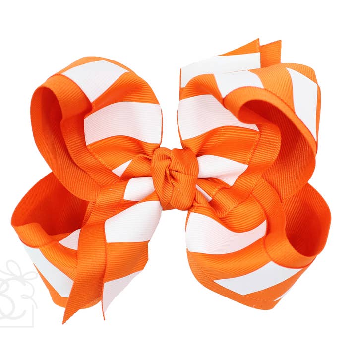 Layered Jumbo Stripe Bow (Orange & White) for wholesale by Beyond Creations, LLC