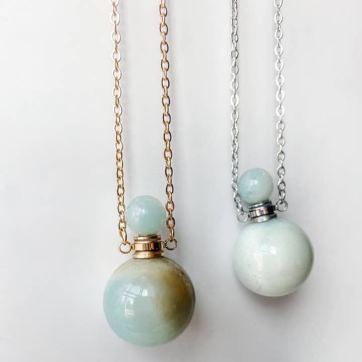 HoopLa - Wholesale Pendant/charm necklace - Perfume Bottle, Gemstone- Globe shaped-8 stone choices23