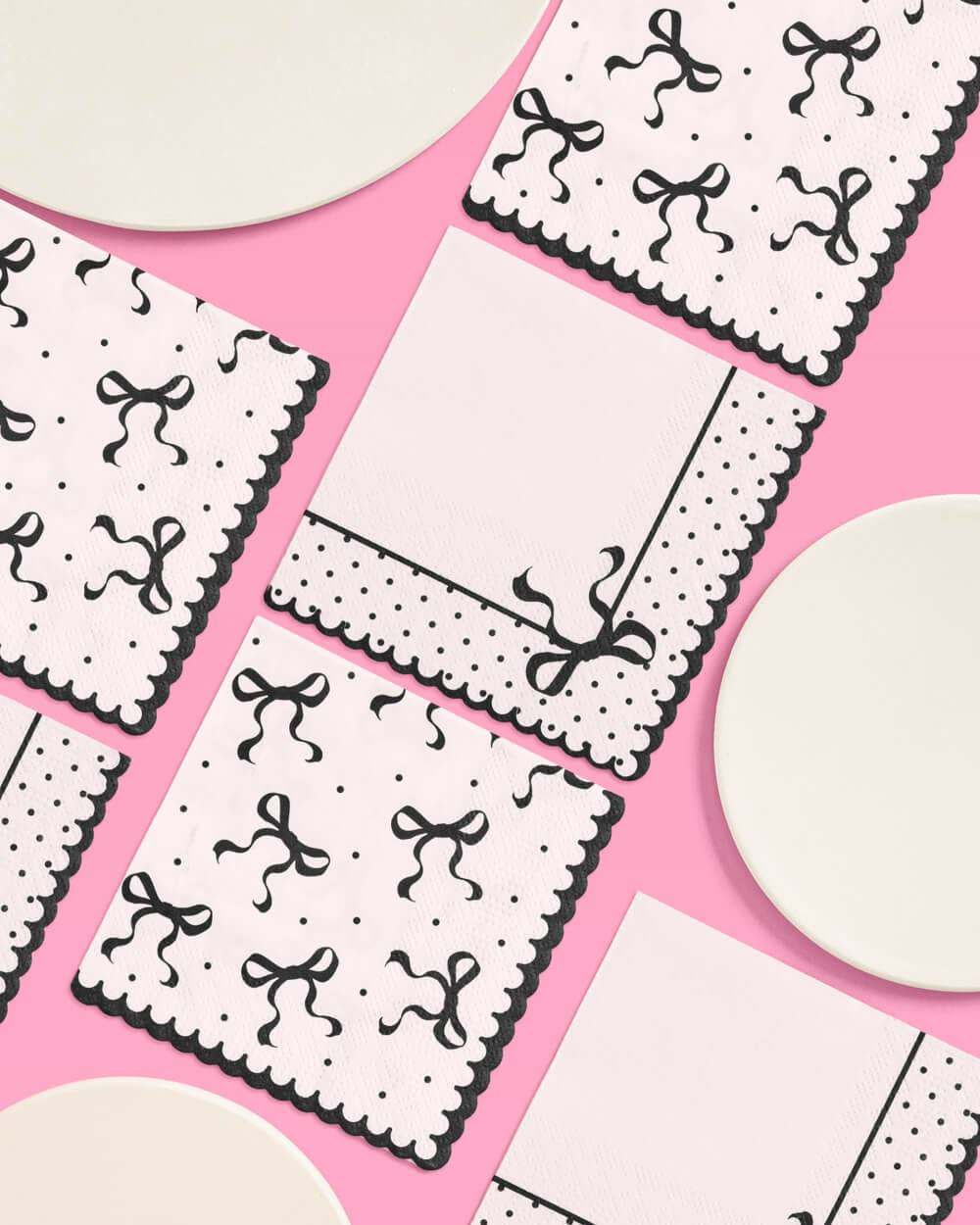 xo, Fetti - Wholesale Disposable Napkin - White Black Bow Cocktail Napkins | 24 Pack 3-Ply4