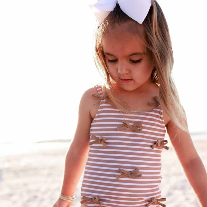 Tiny Bows One Piece | Sandy Stripes for wholesale by Caden Lane