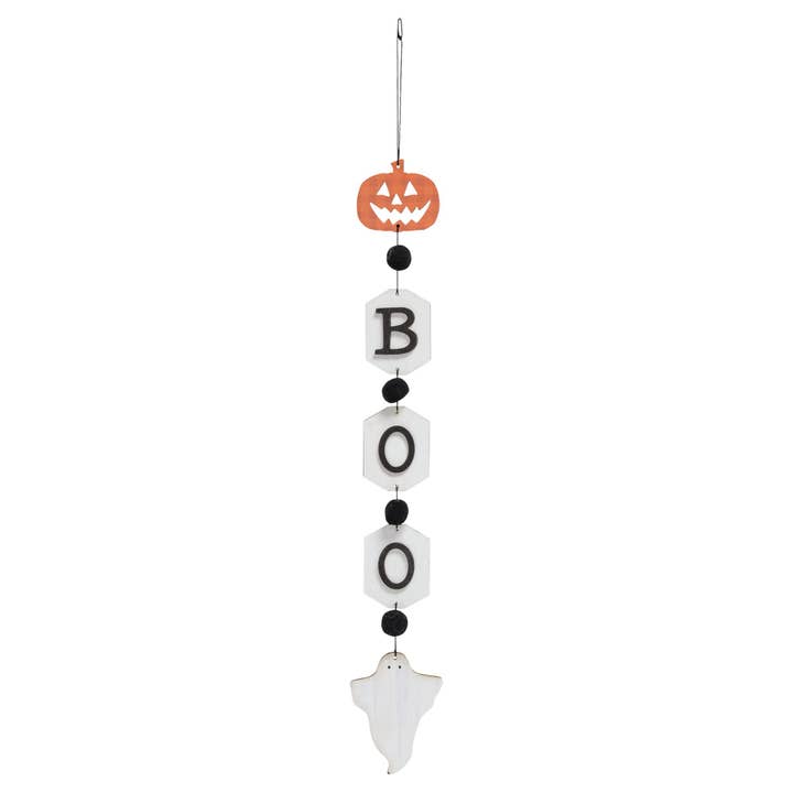 Boo Pumpkin & Ghost Wooden Tag Garland for wholesale by The Hearthside Collection