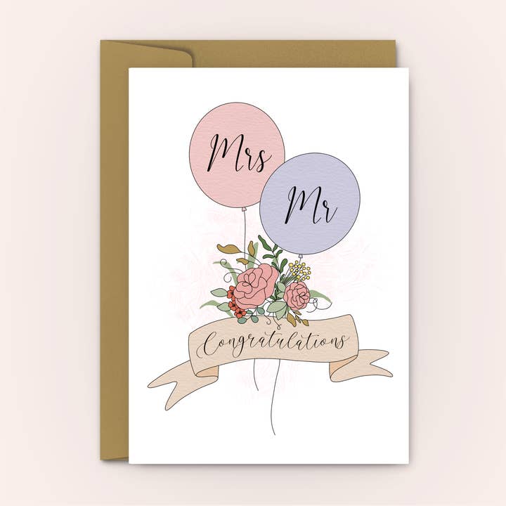 Wedding Congratulations Card - Mrs Mr / Mr Mr / Mrs Mrs for wholesale by Swallow Wind Art