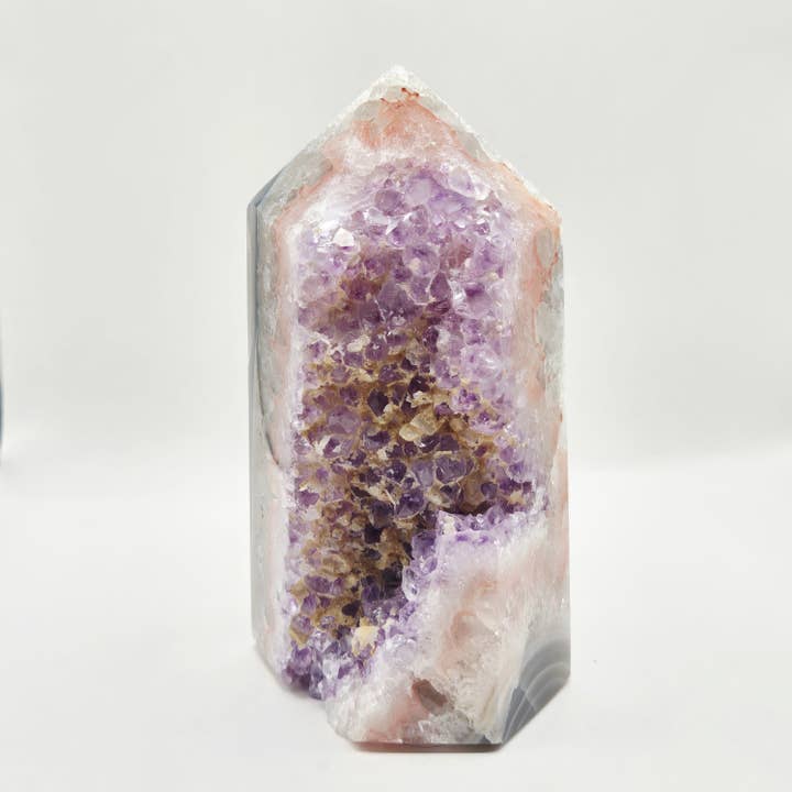 Ametyst Agatspids Uruguay A+ 702 g – Højkvalitets Druzy-ædelsten med naturlige agatbånd for engroshandel hos Moonlight Gemstones