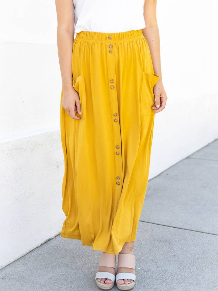 Florence Button Maxi Skirt for wholesale by Tickled Teal