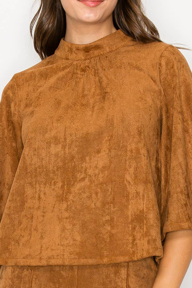 LoveWednesday - Wholesale Blouse - Women's - Bell sleeve camel suede top  - LWT1802 17