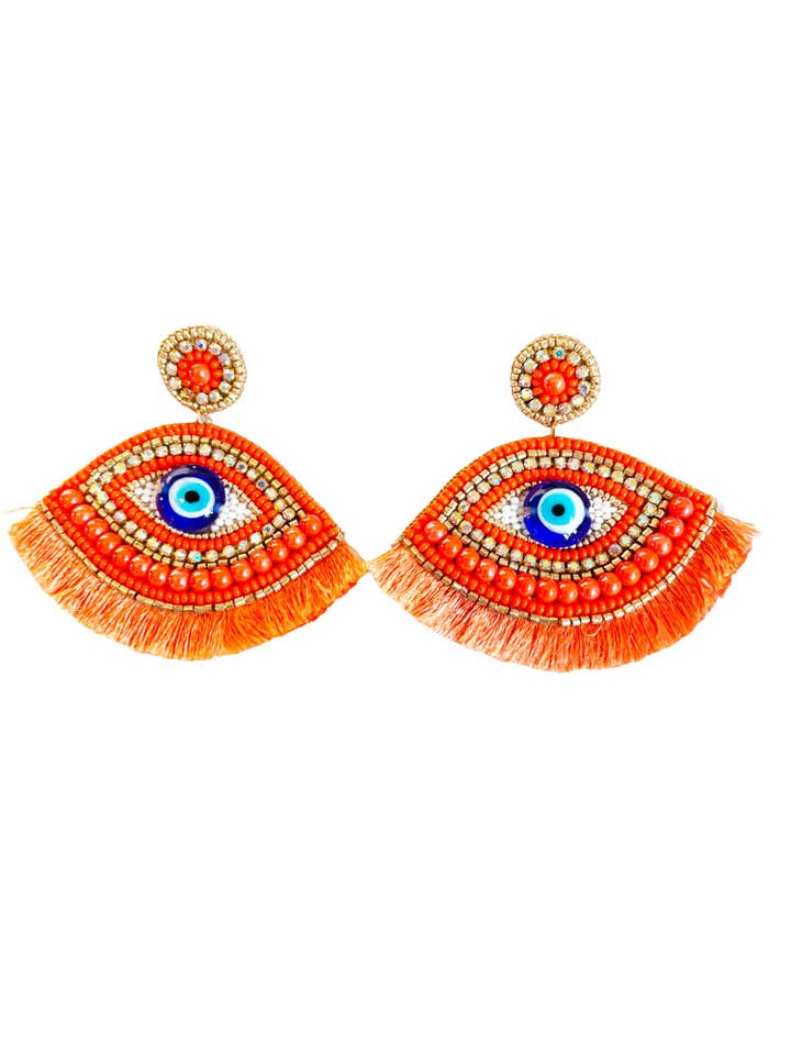 Viky Ohrringe mit orangefarbenen und goldenen Details für den Großhandel von FRIDALO