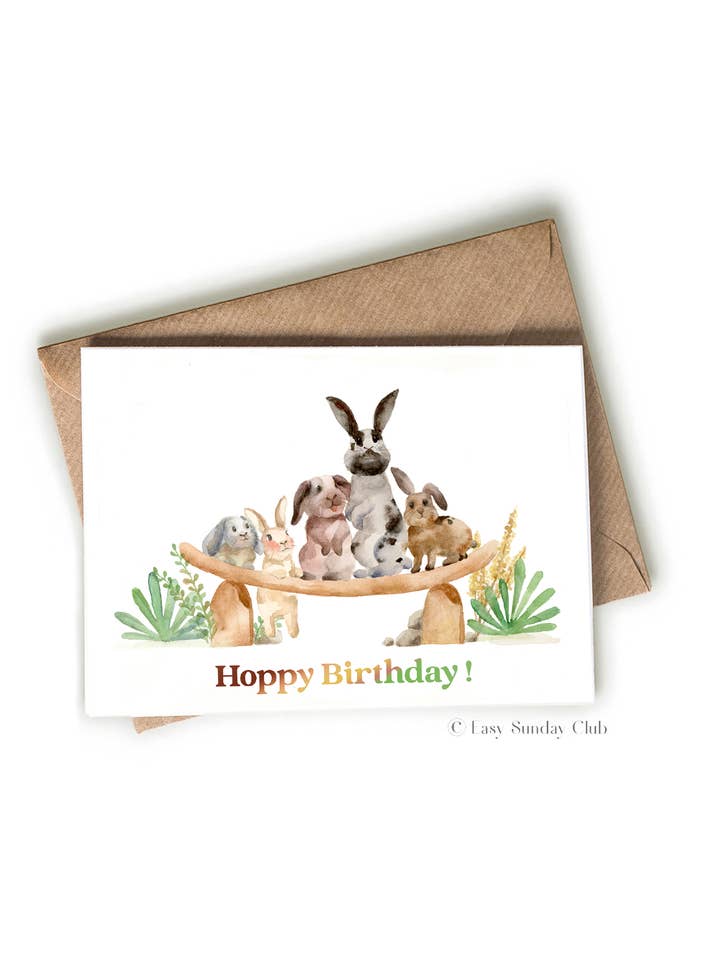 Hoppy compleanno — Biglietto di compleanno coniglietto per la vendita all'ingrosso da parte di Easy Sunday Club