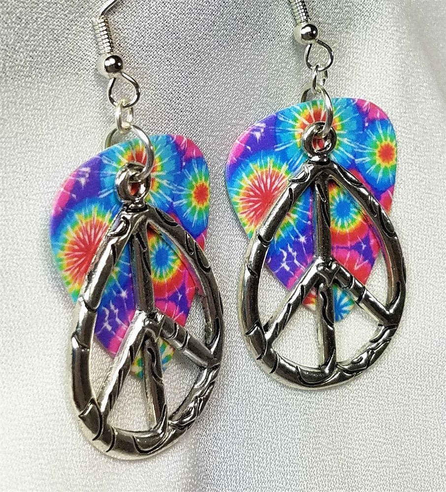 Simply Raevyn - Wholesale Dangle Earrings - Large Oval Peace Sign Charm Guitar Pick Earrings20