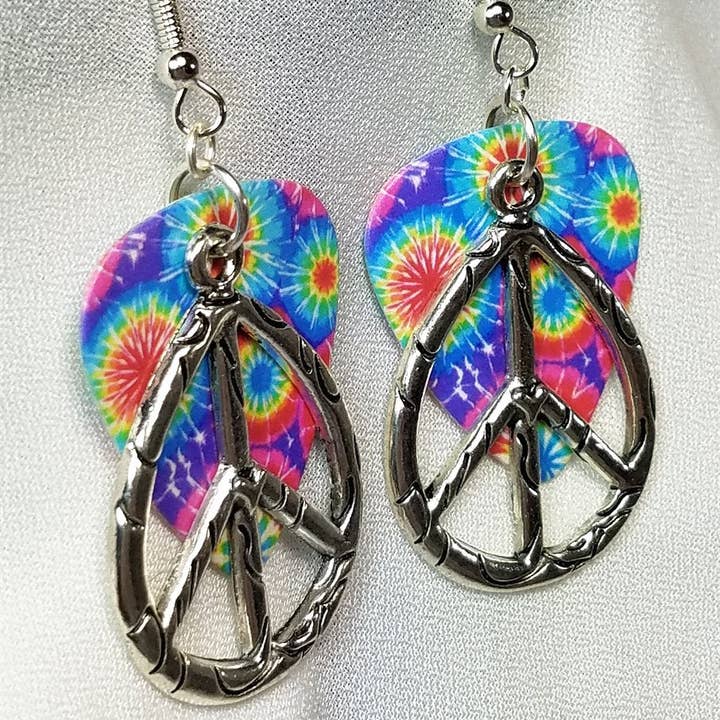 Simply Raevyn - Wholesale Dangle Earrings - Large Oval Peace Sign Charm Guitar Pick Earrings20