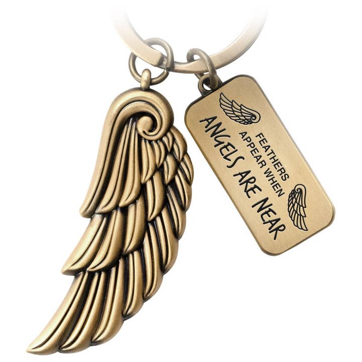 FABACH – Die Schlüsselanhänger-Schmiede - Wholesale Keychain - Unisex - Angels Angel Wing Key Ring - Engraved with Message “Feathers Appear When Angels Are Near” Angel Wing Lucky Charm1