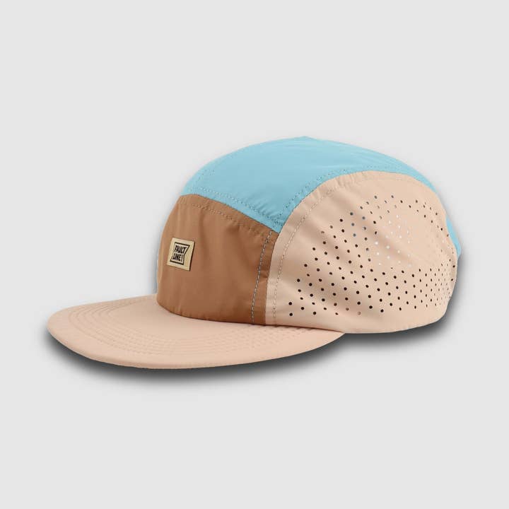 Crushable 5-Panel Camper Hat - Tan/Teal for wholesale by FaultLine395